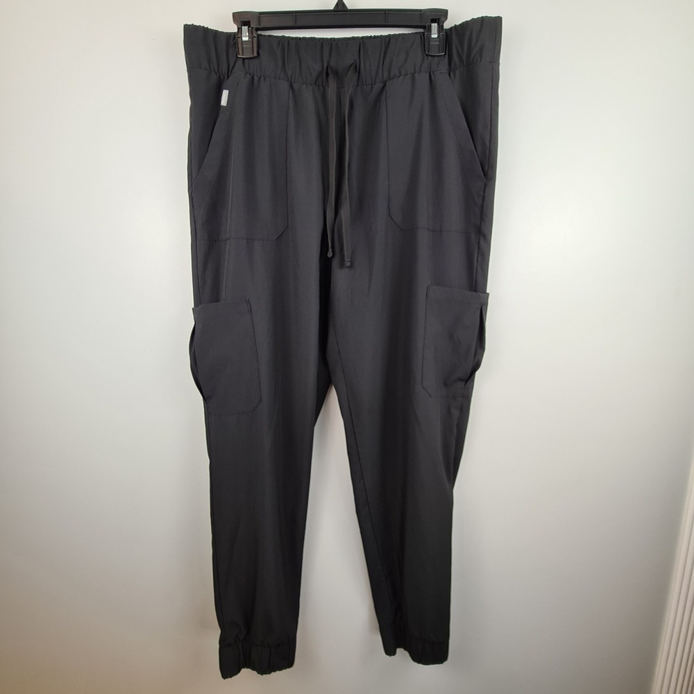 Hanes Comfort Fit Women Black Jogger Scrub Pants Large 4-Way Stretch Cargo Pkt